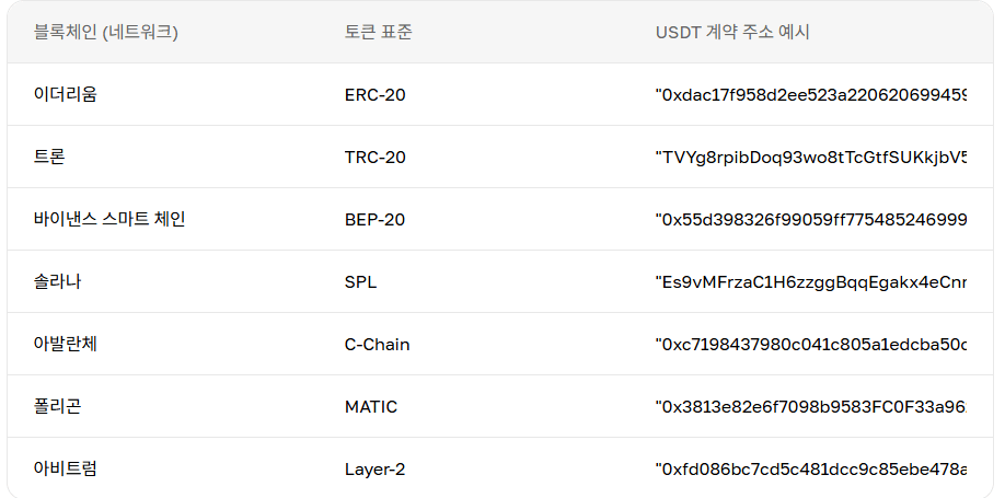 테더 네트워크 유형