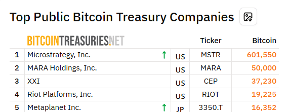 Führende Bitcoin-Treasury-Unternehmen