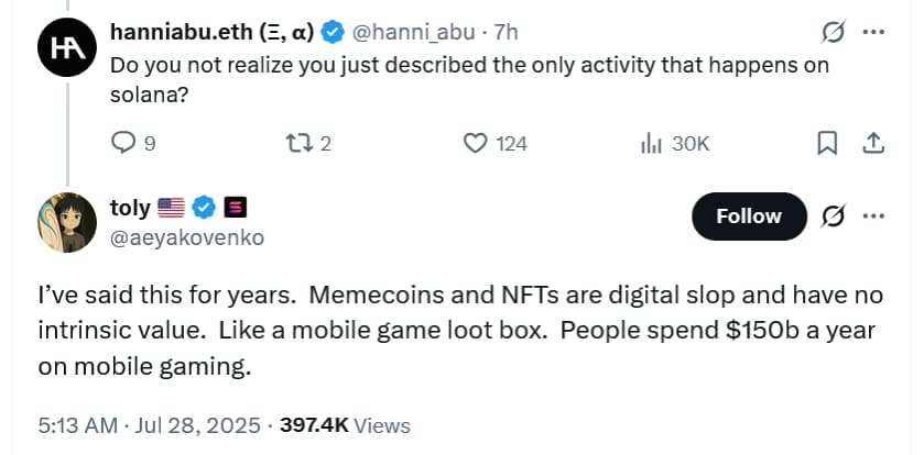 Solana-Mitbegründer verachtet NFTs und Meme-Coins