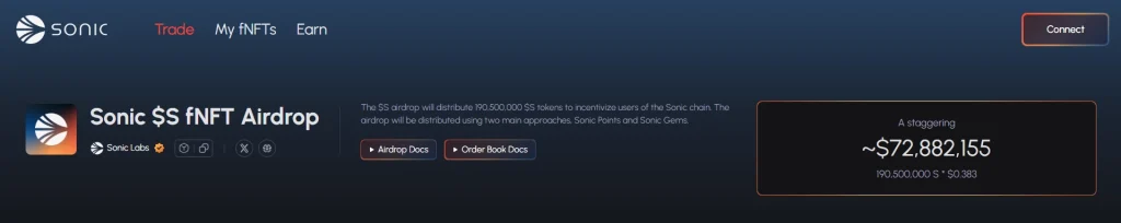 在 Sonic 空投頁面連接錢包