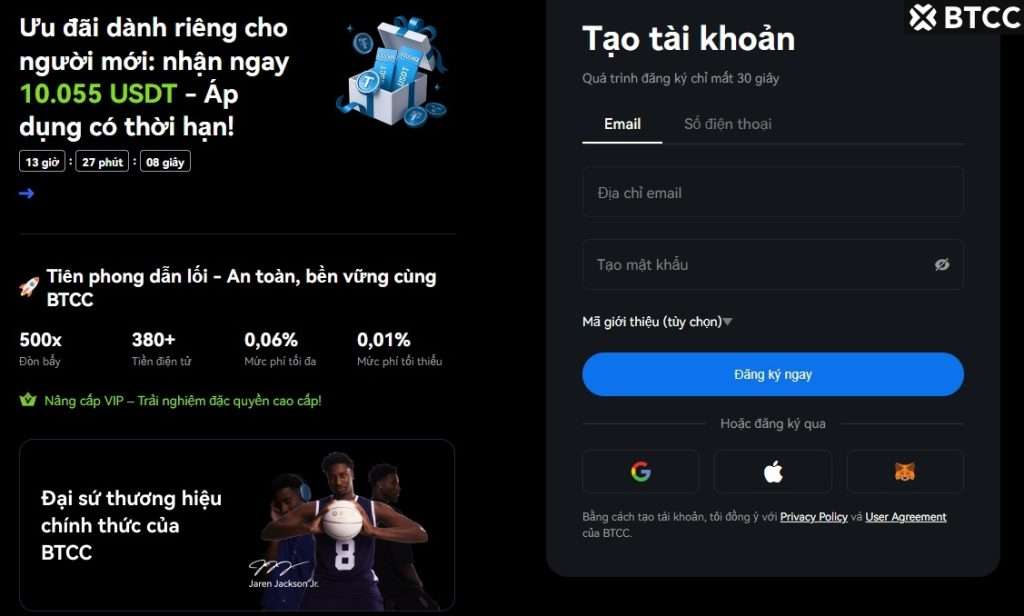 Đăng ký tài khoản trên BTCC