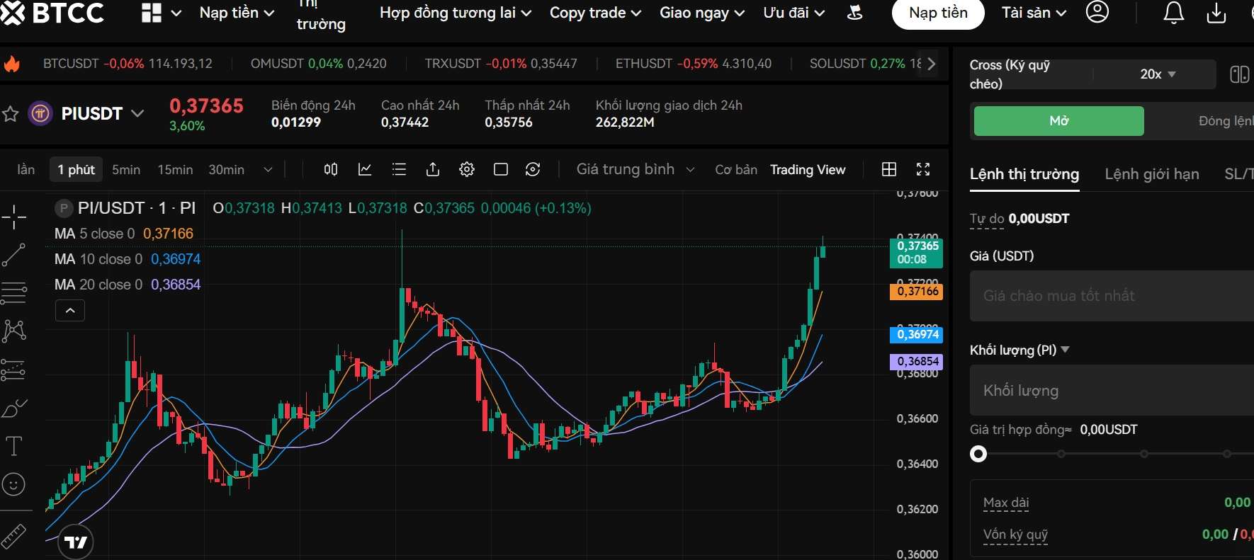Giao dịch PI coin trên BTCC