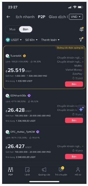 Bước 2 - Chọn người mua tiền điện tử (USDT)