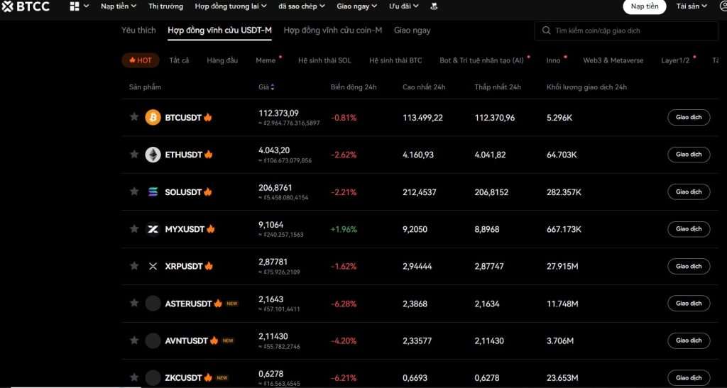 Chọn cặp giao dịch vào mục “Thị trường”