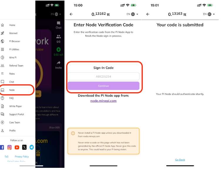 Tại app Pi trên điện thoại, bạn làm theo các bước dưới đây để tiến hành xác thực và kết nối