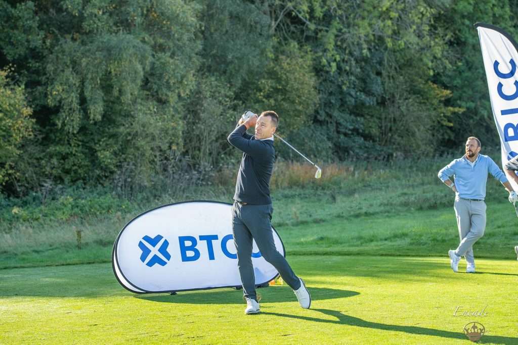 Chelsea legend John Terry tees off at the Red Eagle Foundation charity golf day at London Golf Club, sponsored by BTCC Exchange.