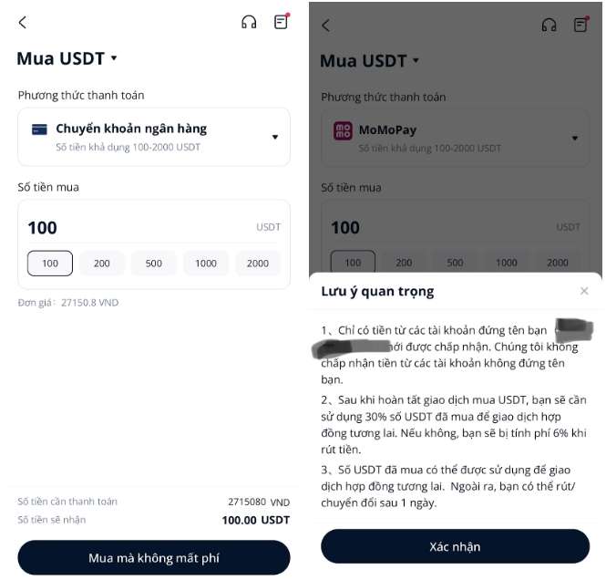 Nạp tiền bằng MOMO trên BTCC