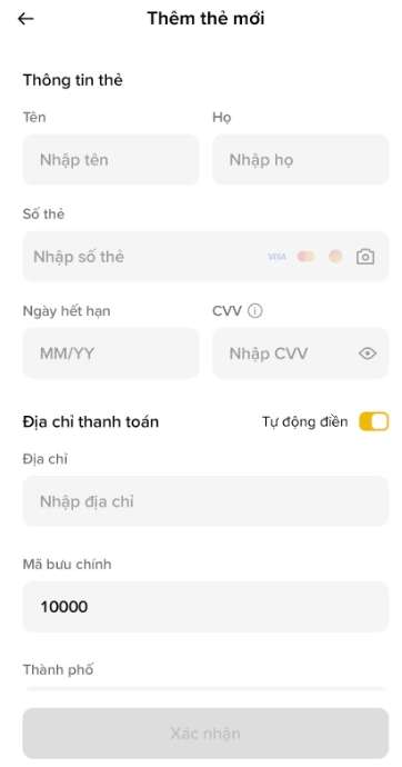 Nhập thông tin thẻ và thực hiện thanh toán
