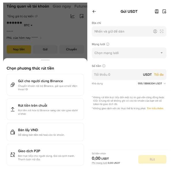 Rút tiền trên chuỗi trên Binance