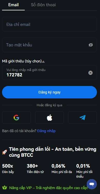 đăng ký tài khoản BTCC trên thiết bị di động