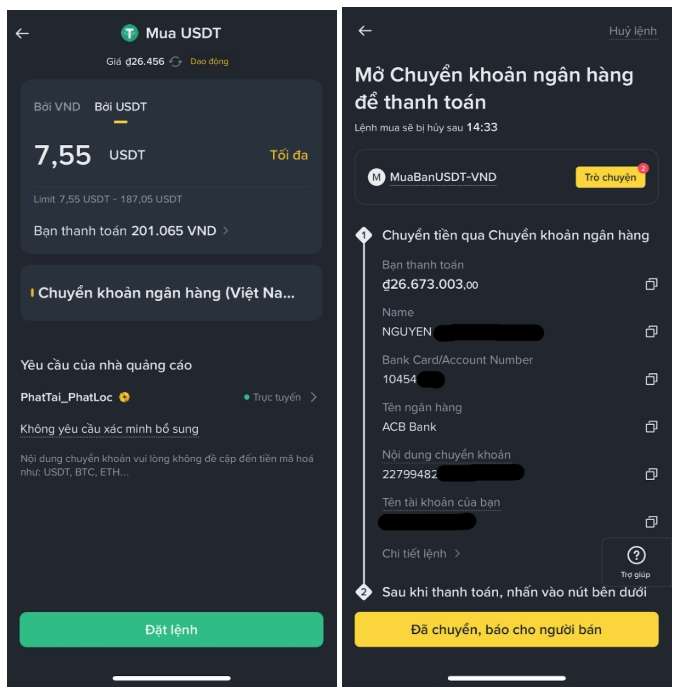đánh số tiền cần mua theo VND hoặc USD