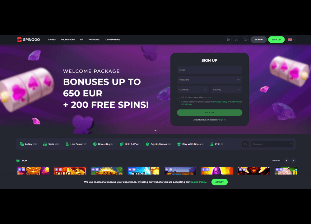 Spinago Casino Interface