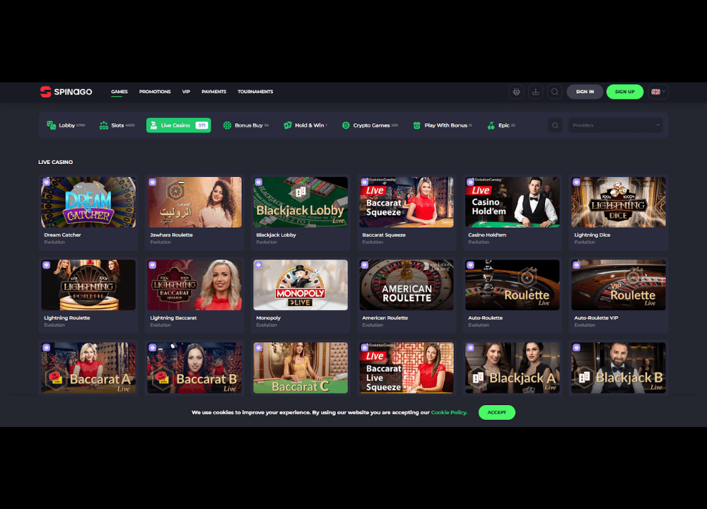 Spinago Casino Live Casino
