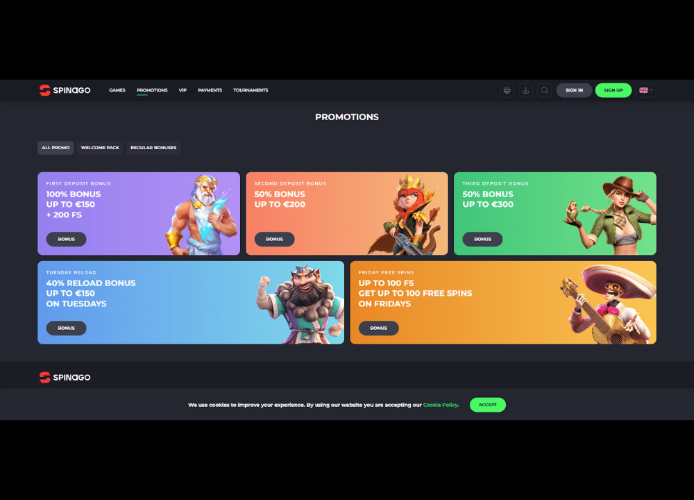 Spinago Casino Promotions Tab
